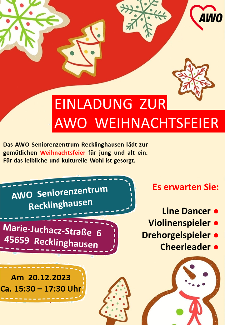 Einladung zur AWO Weihnachtsfeier (20.12.2023) Seniorenzentrum